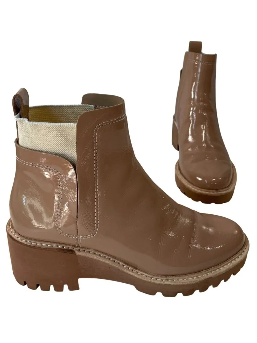 Dolce Vita Huey Chelsea Boots 7 Cafe Blush Tan Patent Leather Pull on Grunge